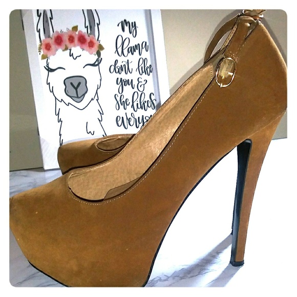 Tan Faux Suede Stilleto High Heel Platform - Picture 1 of 6